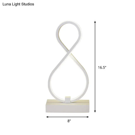 Modern Twisted Table Light: Acrylic Led Nightstand Lamp With Metal Base - White