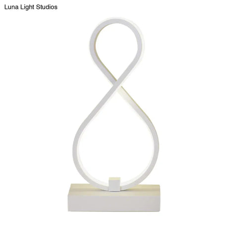 Modern Twisted Table Light: Acrylic Led Nightstand Lamp With Metal Base - White