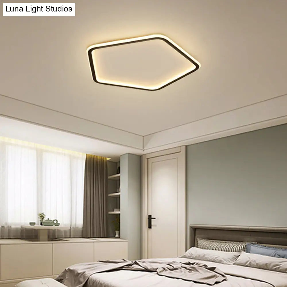 Modern Ultrathin Pentagon Led Ceiling Light For Minimalist Bedrooms In Black Aluminum - Flush Mount