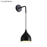 Modern Urn Shape Wall Mount Light With White/Black Finish - 1 Iron Pendant Lamp For Bedside