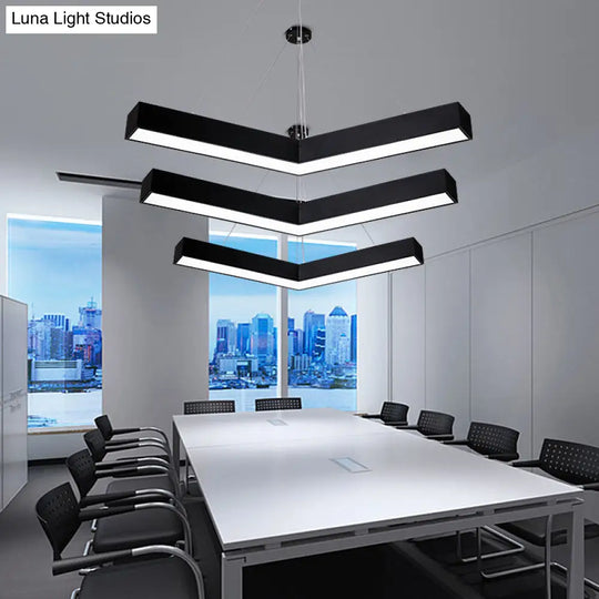 Commercial Pendant Lighting: V-Shaped Minimalism Hanging Lamp Black/White Led 23.5/35.5/47 Wide
