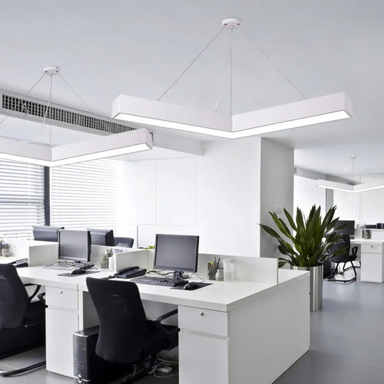 Modern V-Shaped Commercial Pendant Led Hanging Lamp Minimalistic Metal Black/White