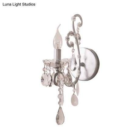 Modern Wall Mount Metal Candelabra Sconce Light With Crystal Drop (Silver/Gold)
