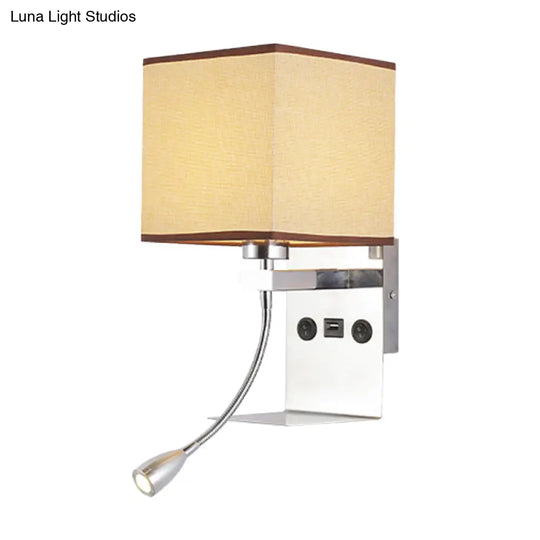 Modern Wall Mounted Reading Light 1-Head Black/White/Beige Sconce With Shelf And Spotlight