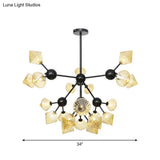 Modern Warehouse Style Chandelier Lamp With Diamond Design - 13’/27.5’/34’ Width Amber/Clear