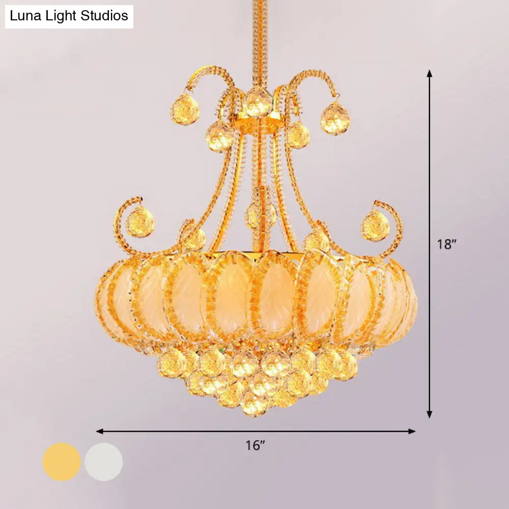 Modern Waterfall Crystal Chandelier - 5-Head Pendant Light Fixture In Chrome/Gold