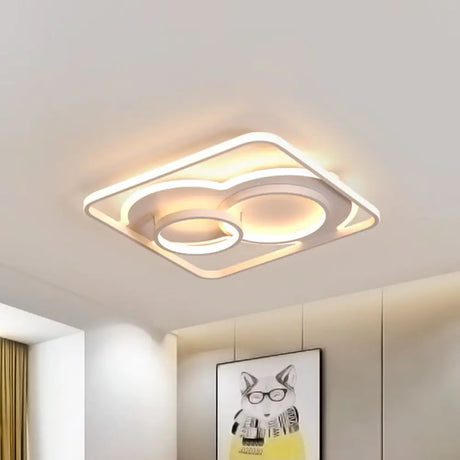 Modern White Acrylic Ceiling Light With Led Flush Mount - 16’/19.5’ Diameter Warm/White Square