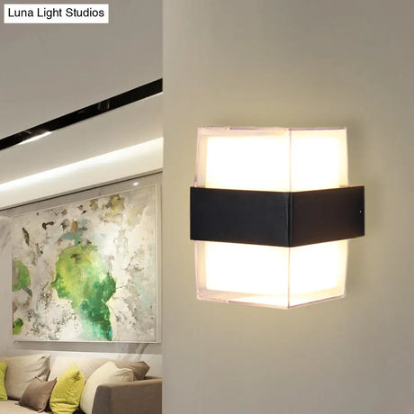 Modern White And Black Cuboid Box Led Acrylic Wall Sconce Light For Bedside In Warm/White