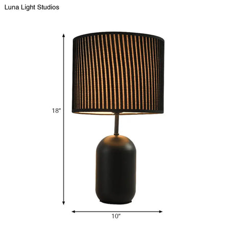 Modern White/Black Drum Study Lamp With Led Reading Light For Bedroom