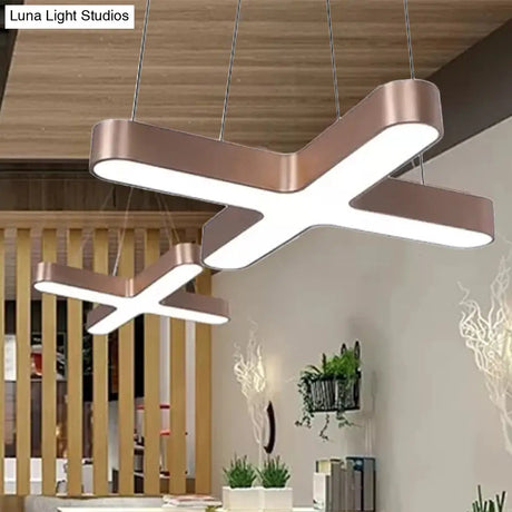 Modern White/Black/Gold Cross Hanging Lamp - 23.5’’/35.5’’ Wide Led Pendant Light With