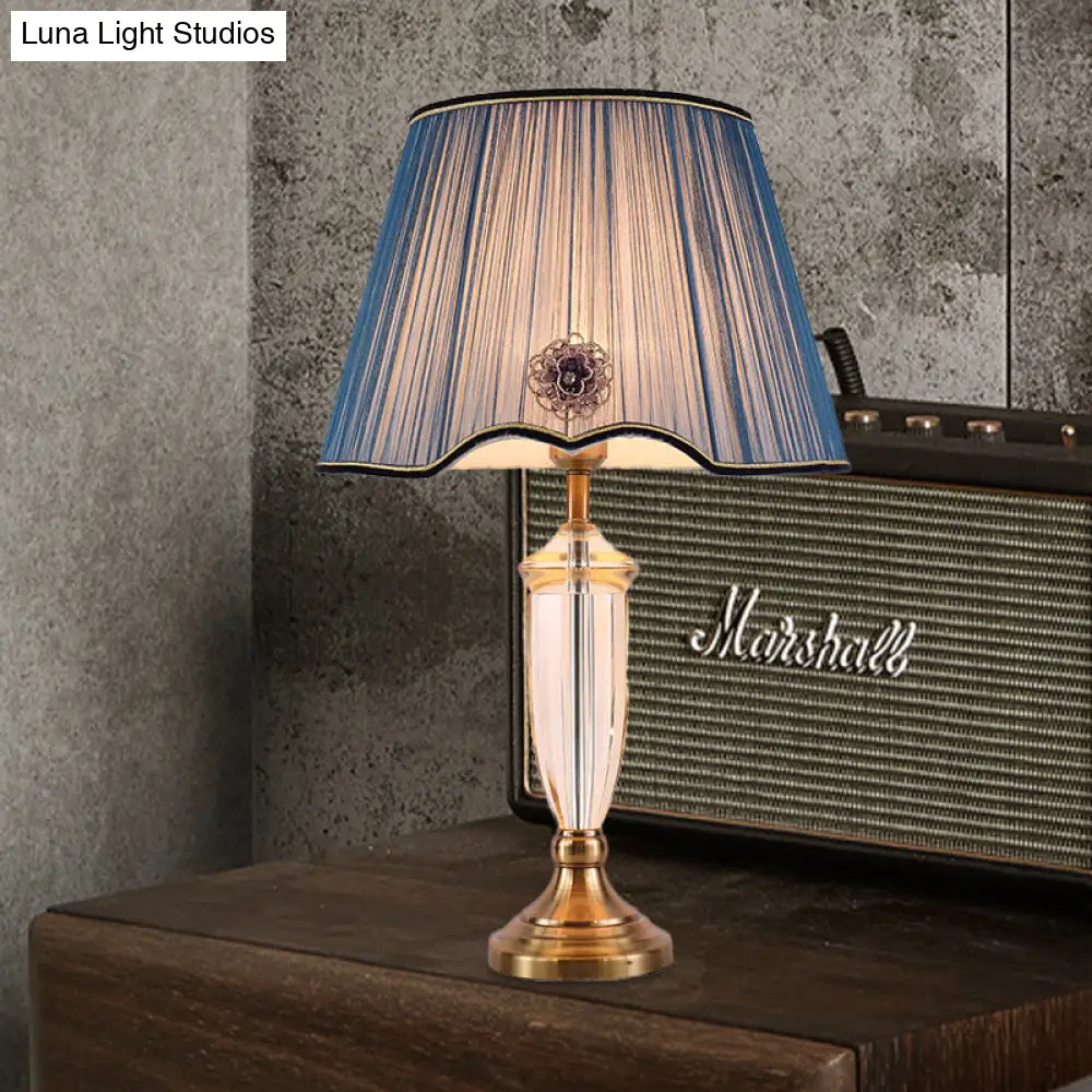Modern White/Blue Table Lamp With Conical Fabric Shade - Ideal For Dining Room Desks