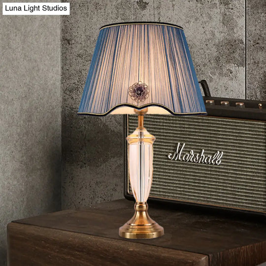 Modern White/Blue Table Lamp With Conical Fabric Shade - Ideal For Dining Room Desks
