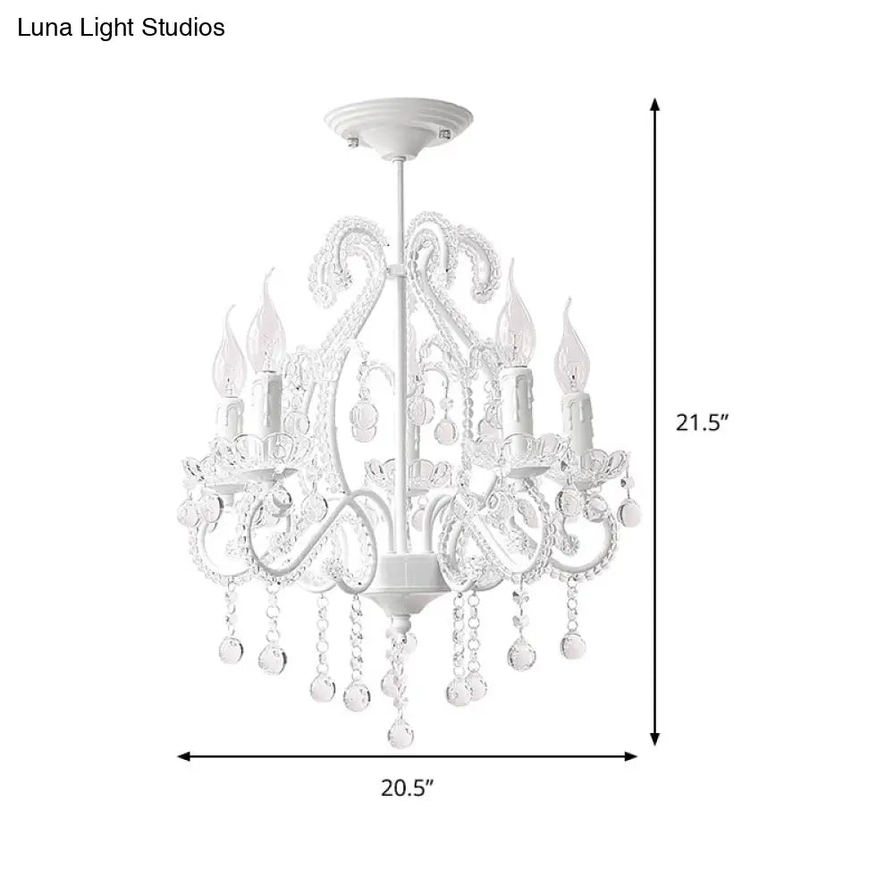 Modern White Chandelier With Crystal Decoration - 5 Heads Foyer Lighting Fixture