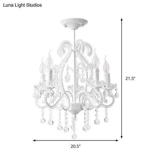 Modern White Chandelier With Crystal Decoration - 5 Heads Foyer Lighting Fixture