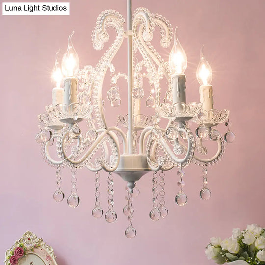 Modern White Chandelier With Crystal Decoration - 5 Heads Foyer Lighting Fixture