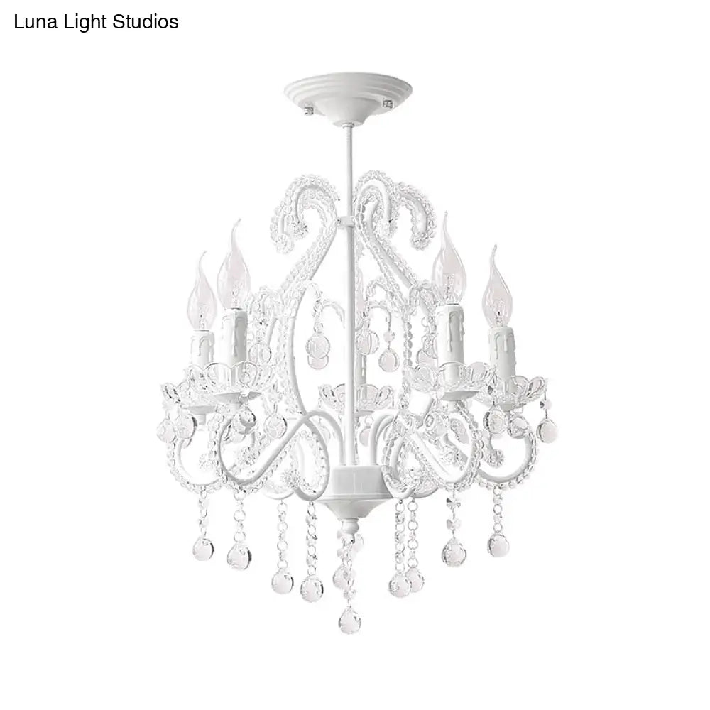 Modern White Chandelier With Crystal Decoration - 5 Heads Foyer Lighting Fixture