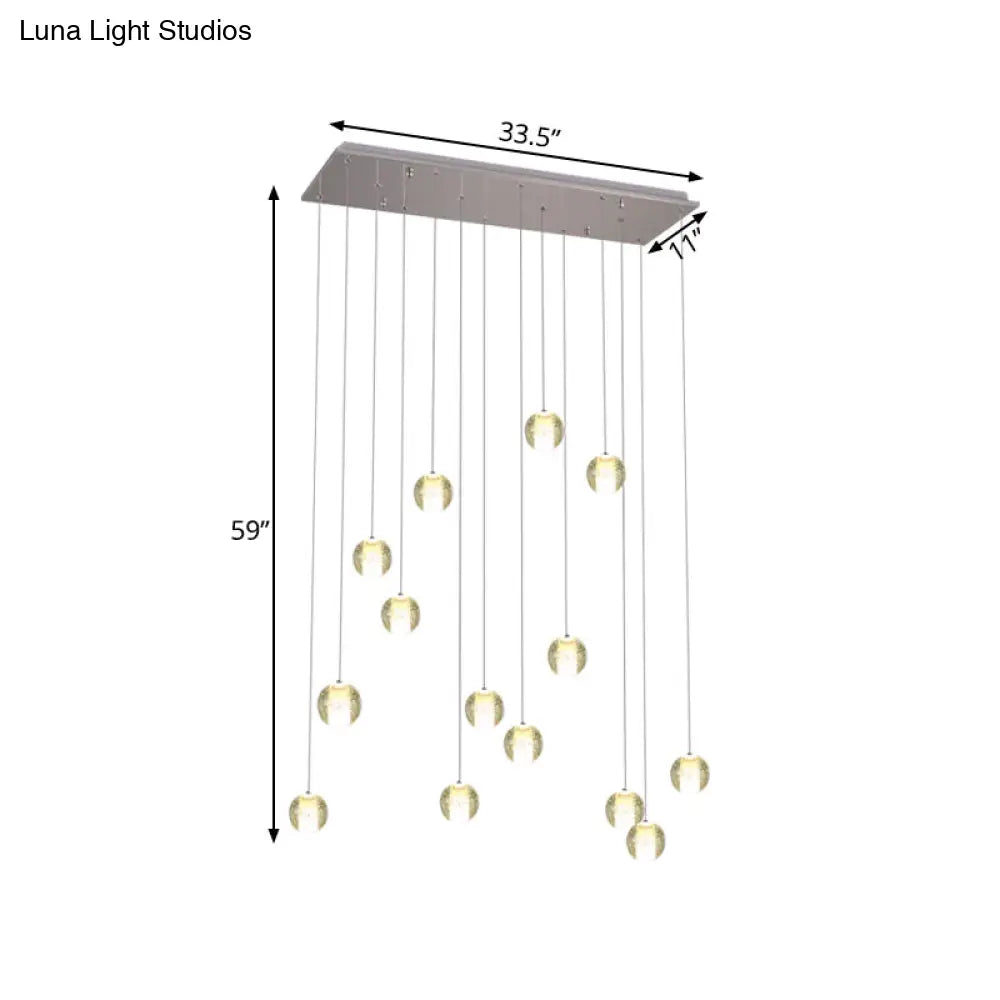 Modern White Crystal Cluster Pendant Light: 14-Bulb Meteor Shower Stair Hanging Lamp