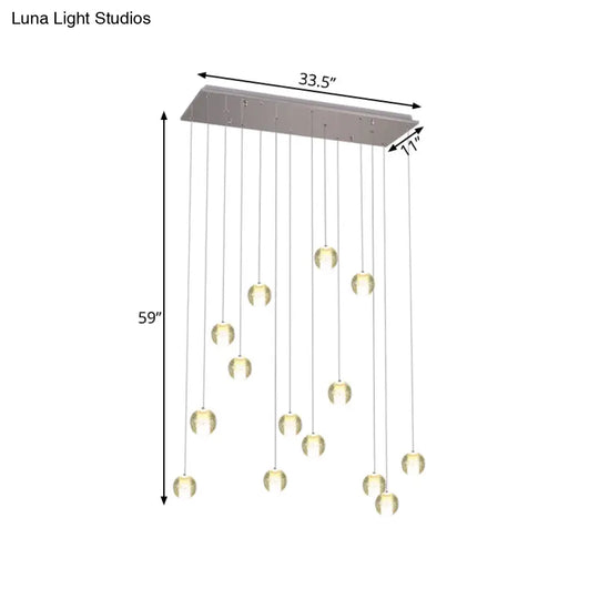 Modern White Crystal Cluster Pendant Light: 14-Bulb Meteor Shower Stair Hanging Lamp