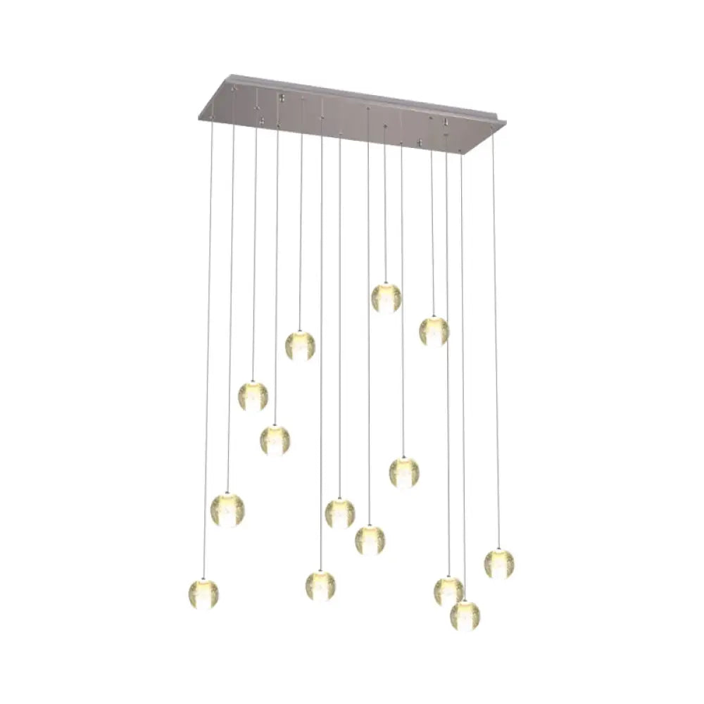 Modern White Crystal Cluster Pendant Light With 14 Bulbs - Meteor Shower Stair Hanging Lamp / Linear