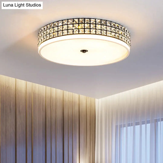 Modern White Crystal Led Round Flushmount Ceiling Light - 16/19.5 Wide / 16