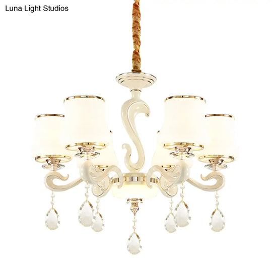 Modern White Curved Opal Glass Bedroom Chandelier Light With 6 Bulbs