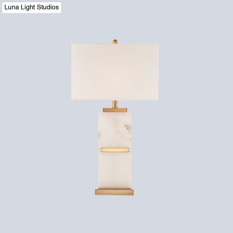 Modern White Desk Lamp: Sleek Living Room Table Light With Rectangle Fabric Shade