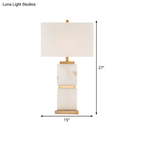 Modern White Desk Lamp: Sleek Living Room Table Light With Rectangle Fabric Shade