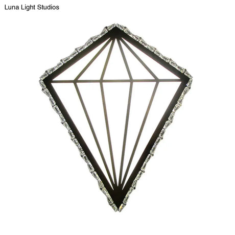 Modern White Diamond Led Wall Sconce With Crystal Deco - Warm/White Light