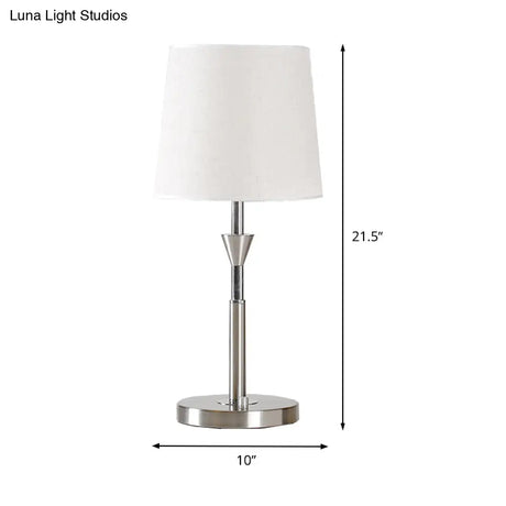 Modern White Fabric Barrel Desk Light With Metal Base - 1 Bulb Night Table Lamp