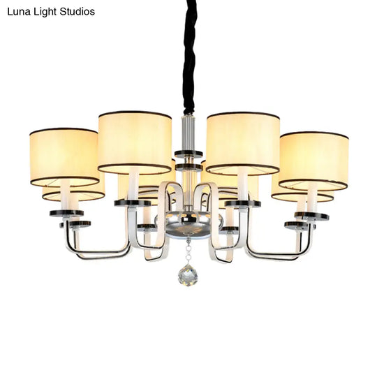 Modern White Fabric Shade Ceiling Chandelier With Multiple Heads For Living Room Suspension