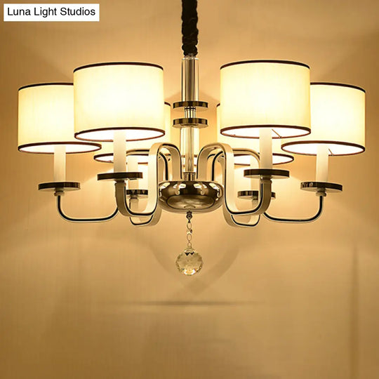 Modern White Fabric Shade Ceiling Chandelier With Multiple Heads For Living Room Suspension