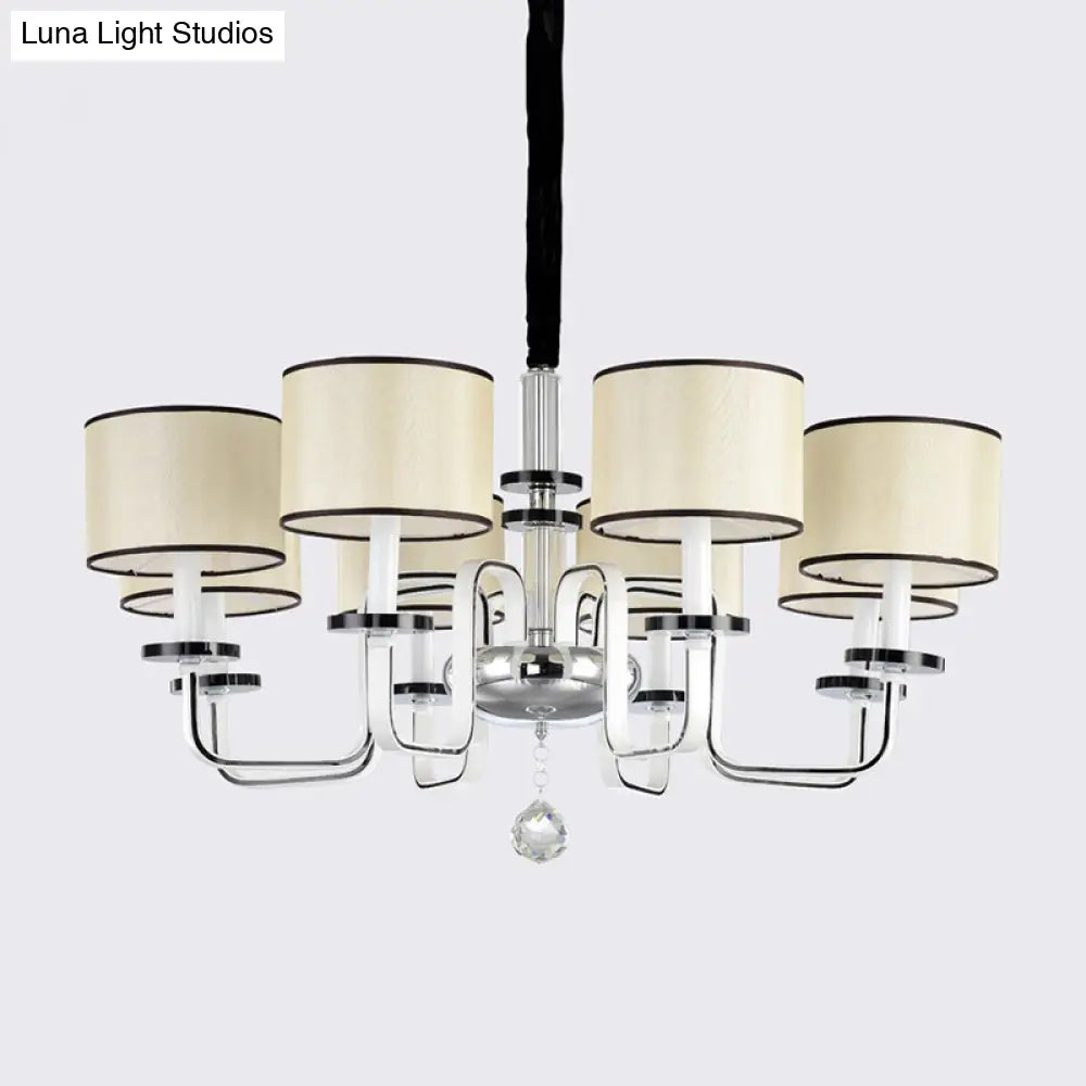 Modern White Fabric Shade Ceiling Chandelier With Multiple Heads For Living Room Suspension