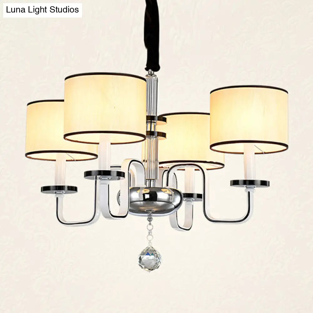 Modern White Fabric Shade Ceiling Chandelier With Multiple Heads For Living Room Suspension