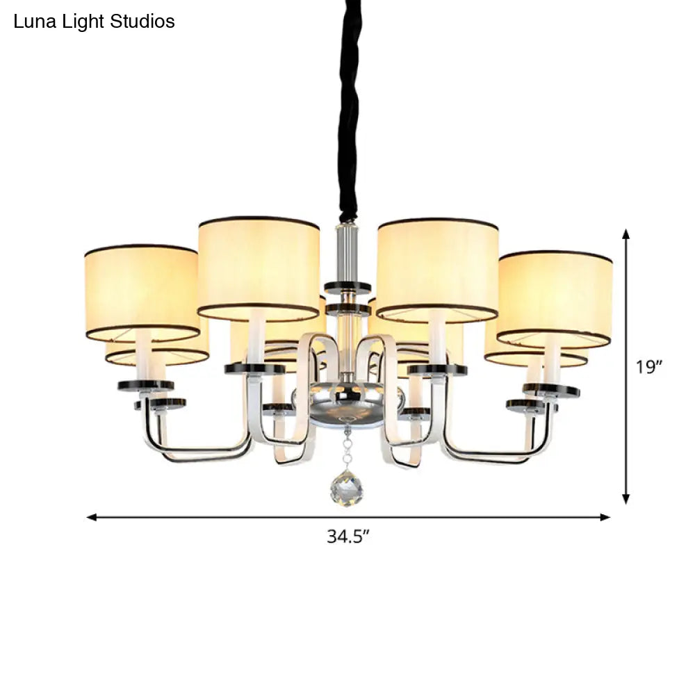 Modern White Fabric Shade Ceiling Chandelier With Multiple Heads For Living Room Suspension