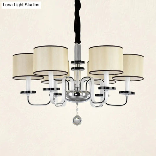 Modern White Fabric Shade Ceiling Chandelier With Multiple Heads For Living Room Suspension