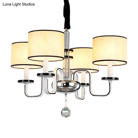Modern White Fabric Shade Ceiling Chandelier With Multiple Heads For Living Room Suspension