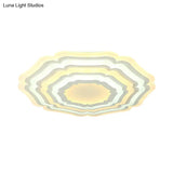Modern White Floral Layer Led Flush-Mount Light Fixture For Living Room - 8’/19.5’/39’ Wide