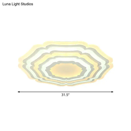 Modern White Floral Layer Led Flush-Mount Light Fixture For Living Room - 8’/19.5’/39’ Wide