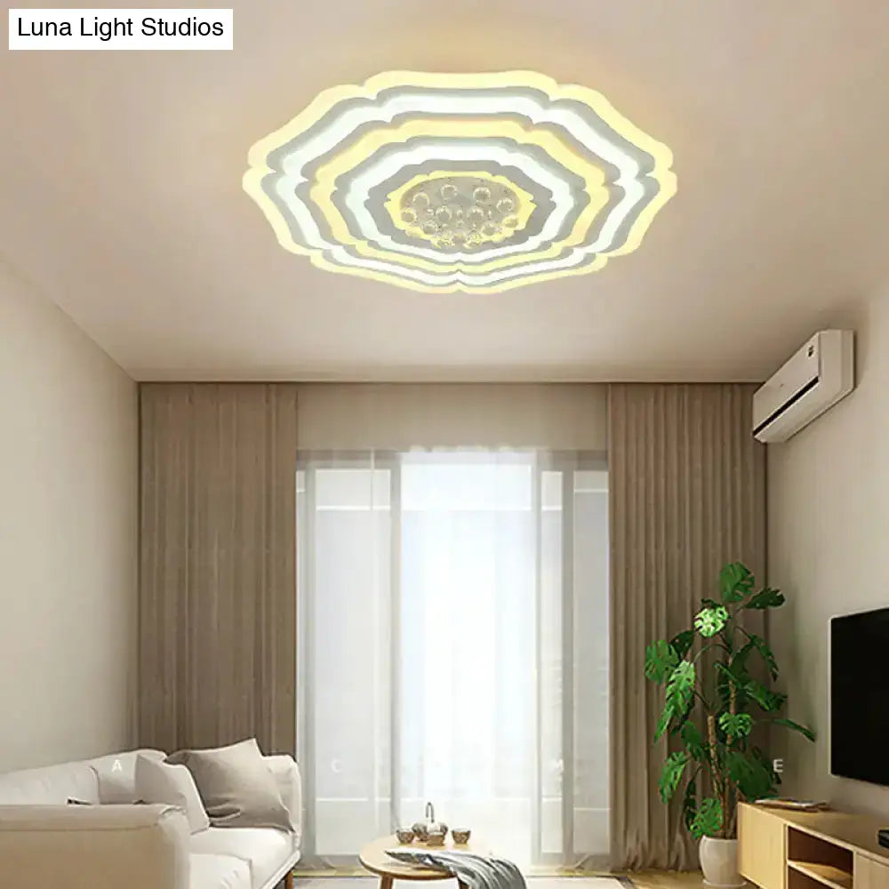 Modern White Floral Layer Led Flush-Mount Light Fixture For Living Room - 8’/19.5’/39’ Wide / 8’