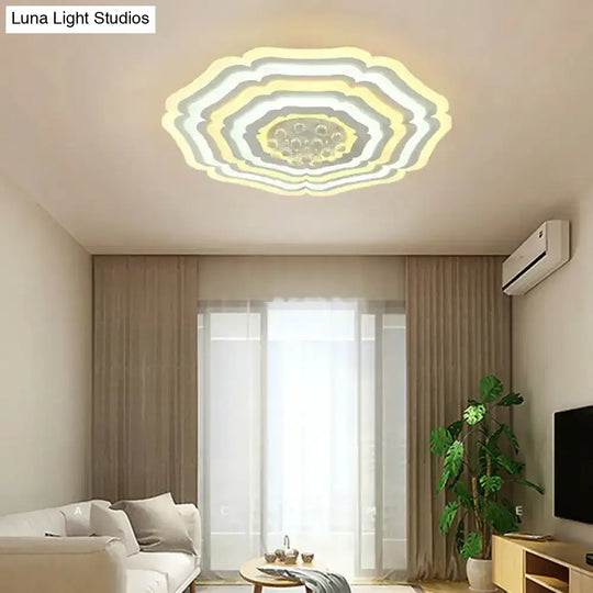 Modern White Floral Layer Led Flush-Mount Light Fixture For Living Room - 8’/19.5’/39’ Wide / 8’