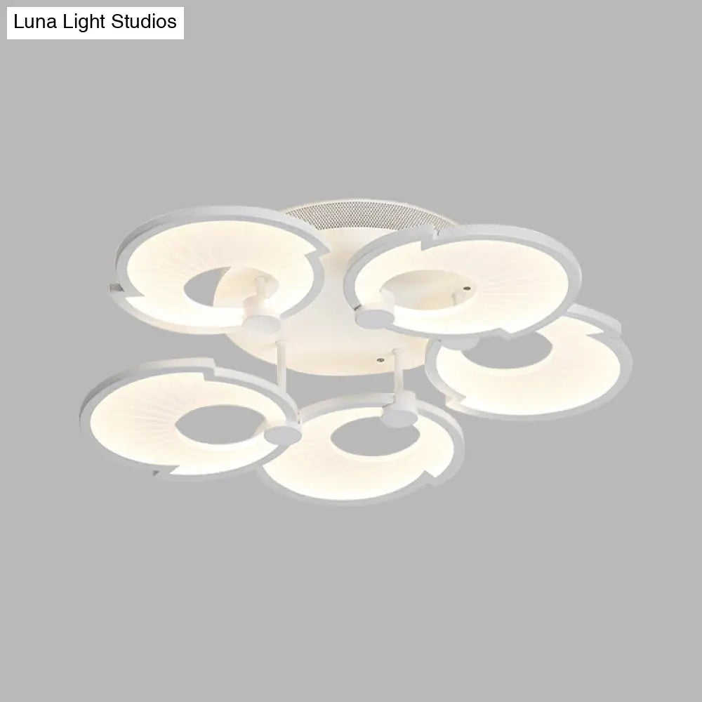Modern White Floral Led Acrylic Semi Flushmount Ceiling Light In White/Warm Tone