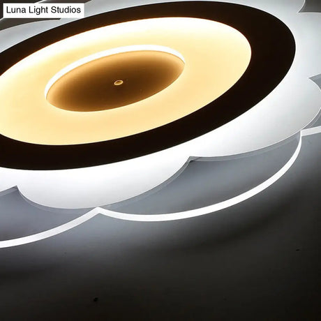 Modern White Floral Led Flush Ceiling Light - 16.5’/20.5’/24.5’ W Acrylic Shade Warm/Cool