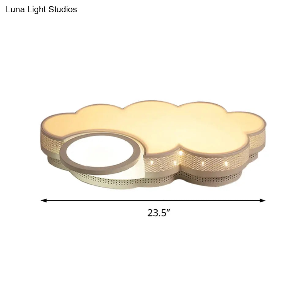 Modern White Flush Mount Led Ceiling Lamp For Baby Room – Cloud Acrylic Metal Light Fixture