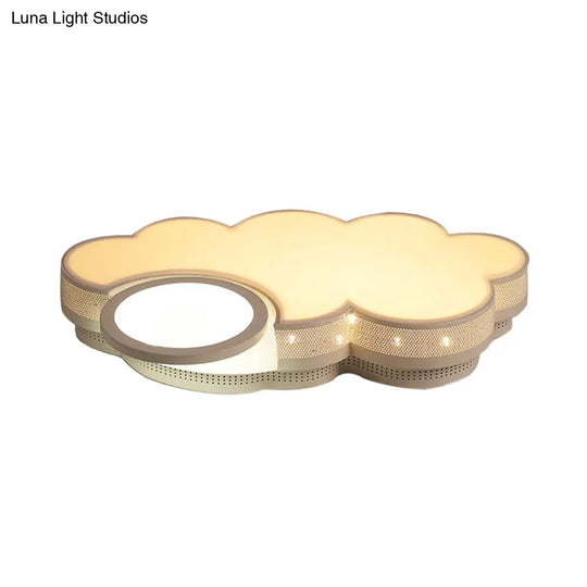 Modern White Flush Mount Led Ceiling Lamp For Baby Room – Cloud Acrylic Metal Light Fixture