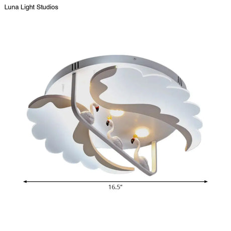 Modern White Flush Mount Led Ceiling Light With Bird Design For Adult Bedroom