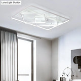 Modern White Geometric Flush Mount Led Ceiling Light Fixture In White/Warm - 34.5’/39’ Wide