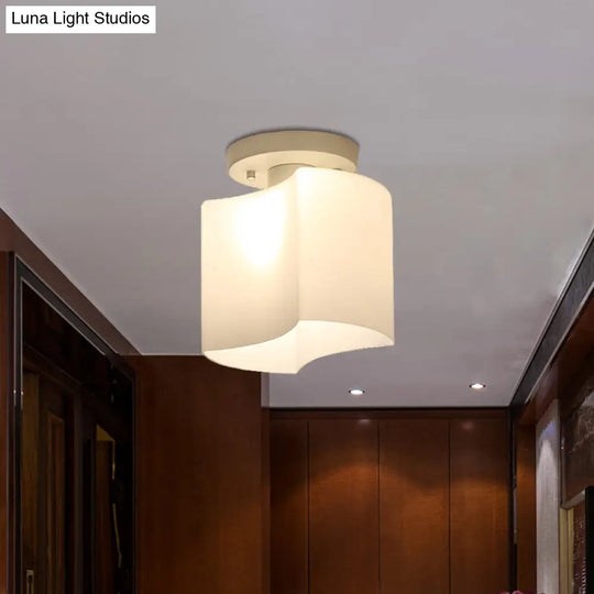 Modern White Glass Arced Corridor Semi-Flush Ceiling Light With 1 Bulb