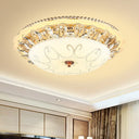 Modern White Glass Bowl Ceiling Lamp With Led Lighting And K9 Crystal Accent - 12’/16’/19.5’
