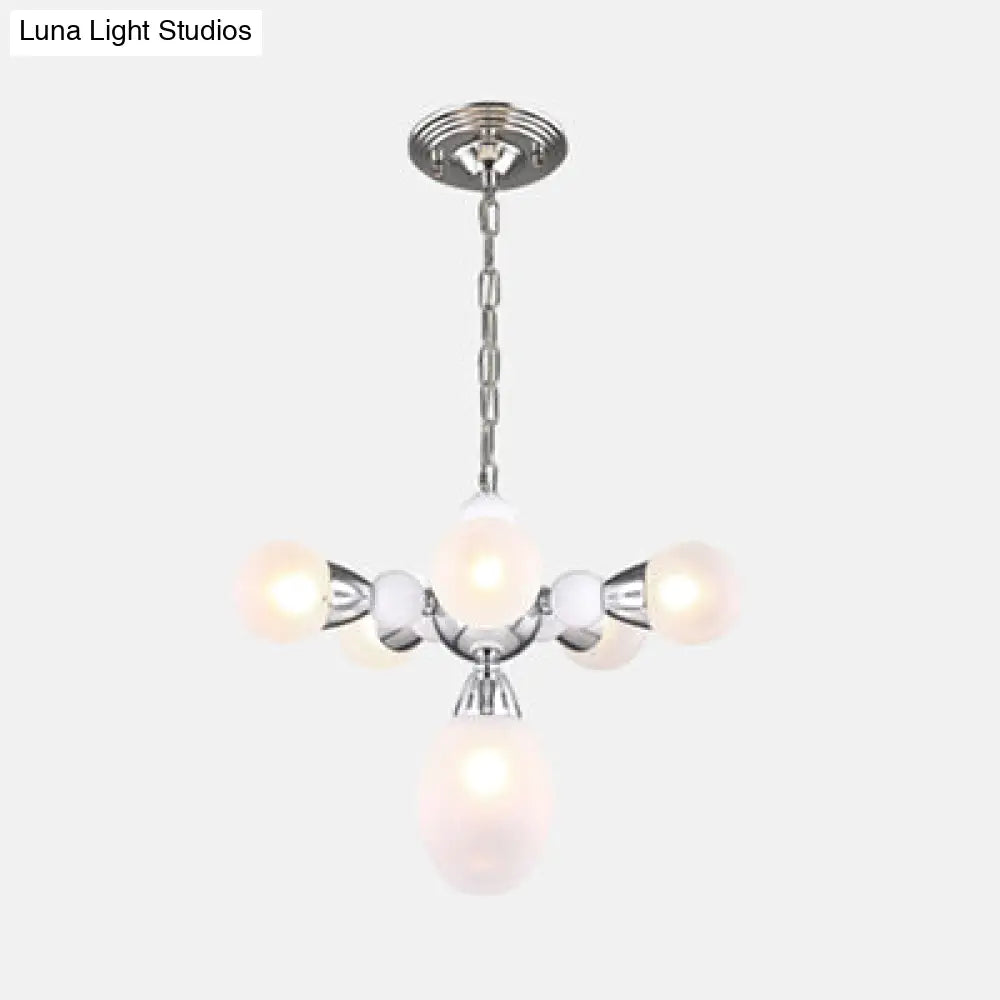 Modern White Glass Chandelier Pendant With Led Lights - Sphere & Oval Design