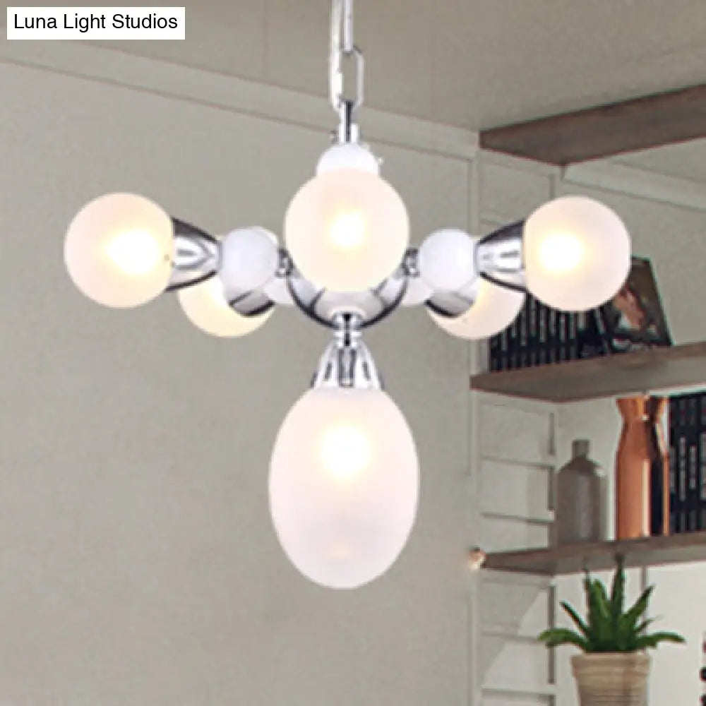 Modern White Glass Chandelier Pendant With Led Lights - Sphere & Oval Design